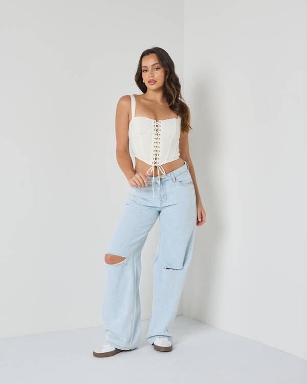 Ava And Ever Dolly Lace Up Top for Womens