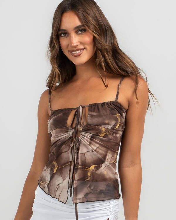Luvalot Katrina Mesh Tie Front Top for Womens