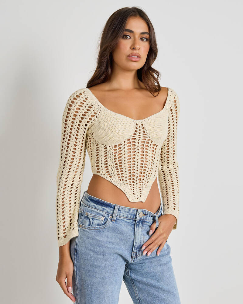 Ava And Ever Celine Crochet Corset Long Sleeve Top for Womens