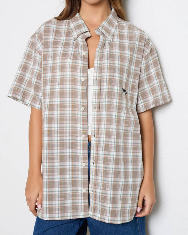 S-Double Blend Check Short Sleeve Shirt for Womens
