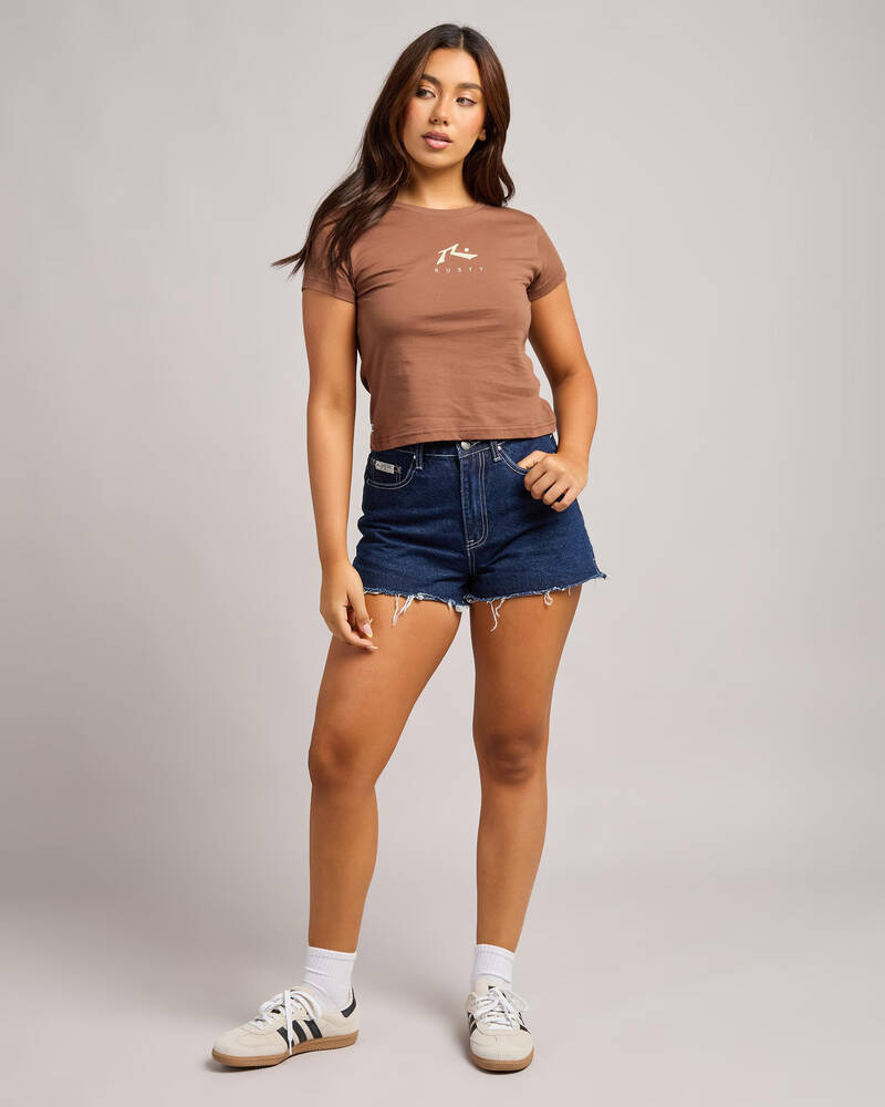 Rusty Penny Kick Flare Denim Shorts for Womens