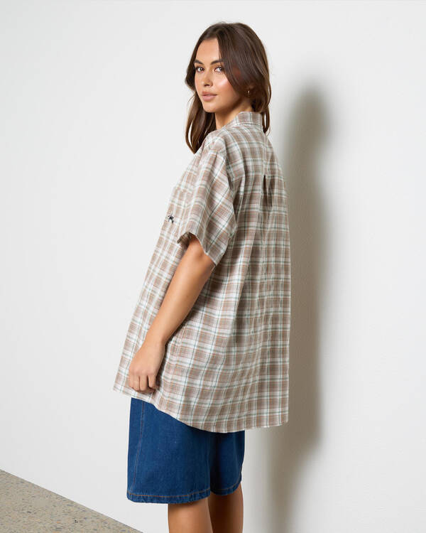 S-Double Blend Check Short Sleeve Shirt for Womens