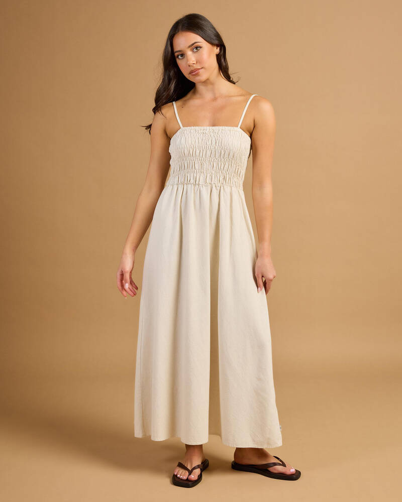 Rhythm Classic Shirred Midi Dress for Womens
