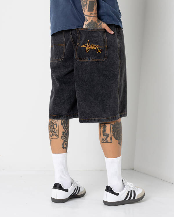 S-Double Embroidered Denim Shorts for Mens