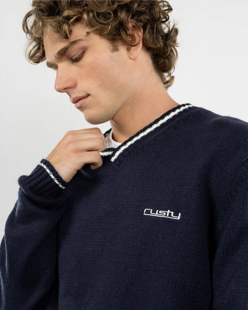 Rusty Venom Vee Neck Knitted Crew Jumper for Mens