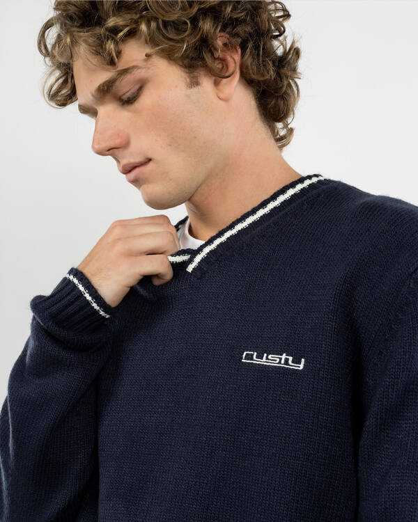Rusty Venom Vee Neck Knitted Crew Jumper for Mens