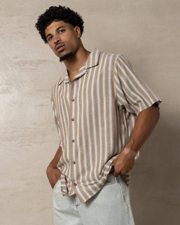 RVCA Beat Stripe Vintage Short Sleeve Shirt for Mens