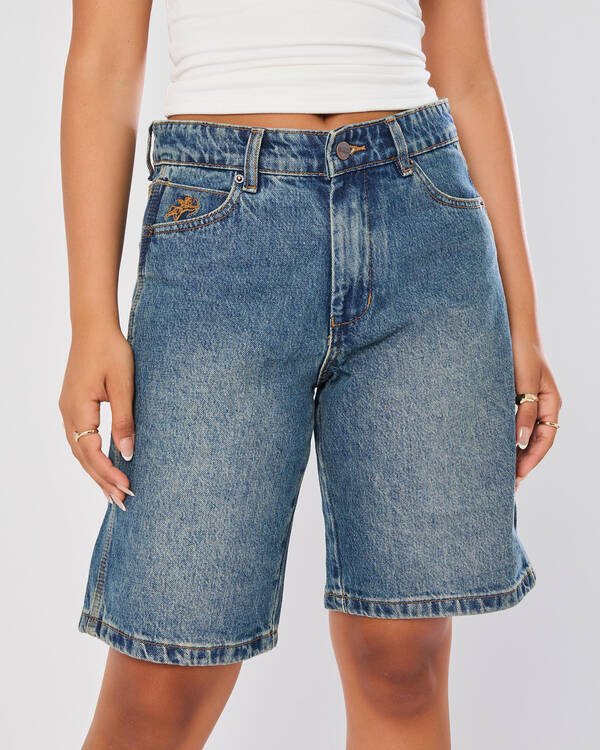 Worship Supplies Try Again Sloucher Denim Shorts for Womens