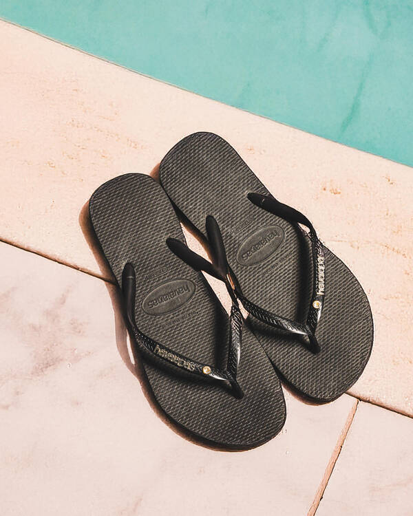 Havaianas Slim Metal Logo Crystal Thongs for Womens