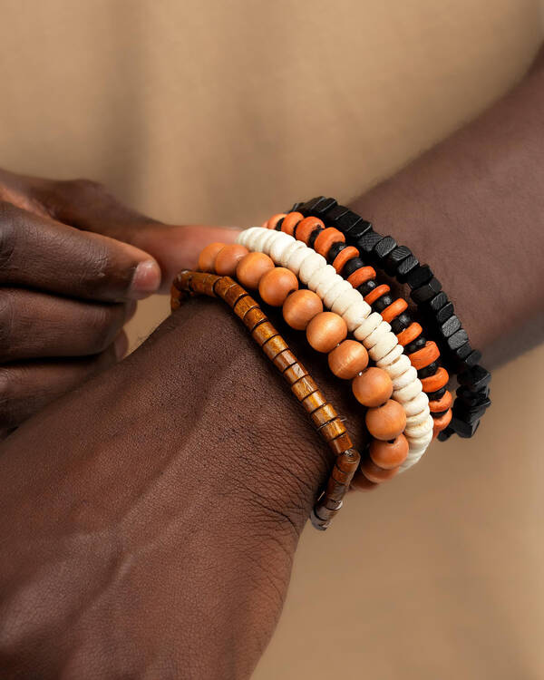 REPUBLIK Wooden Bead Combo Bracelet Pack for Mens