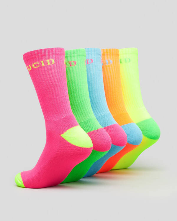 Lucid Fluro Crew Socks 5 Pack for Mens