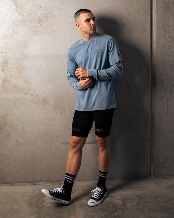 Lucid Grid Denim Shorts for Mens