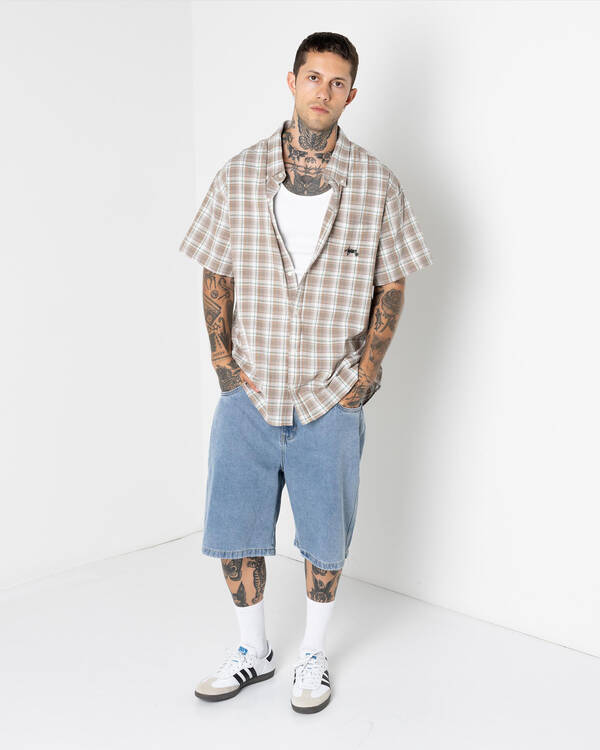 S-Double Blend Check Short Sleeve Shirt for Mens