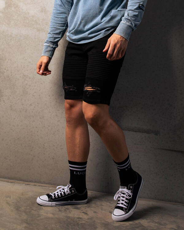 Lucid Grid Denim Shorts for Mens