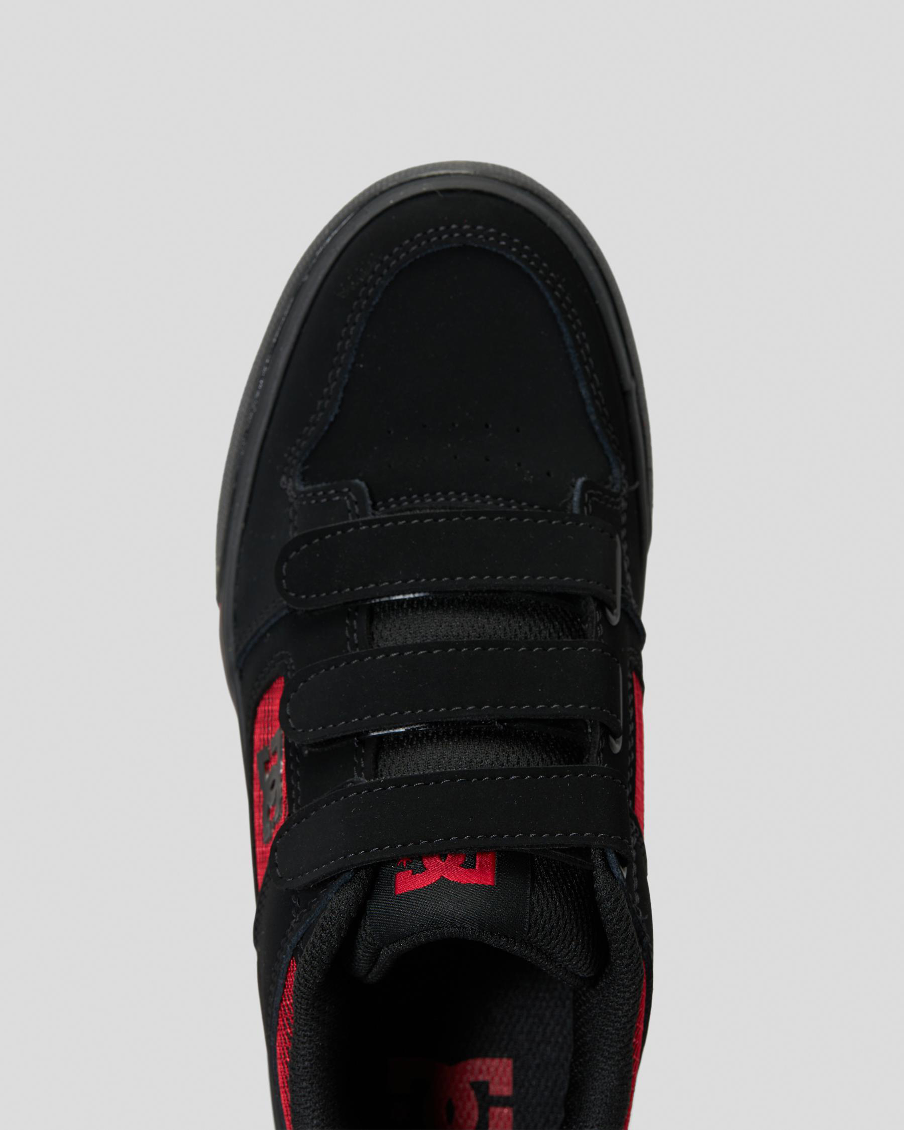 Shop DC Shoes Boys' Pure V Shoes In Black/black/red - Fast Shipping ...